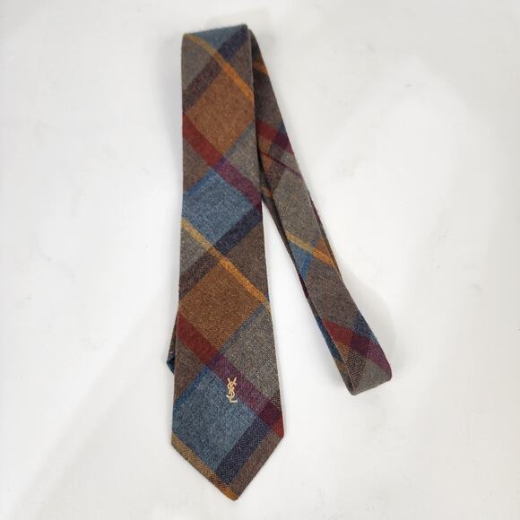 Vintage Yves Saint Laurent Heather Mist Plaid Wool Blend Tie Mens 3in x 56 1/2in - Picture 1 of 5